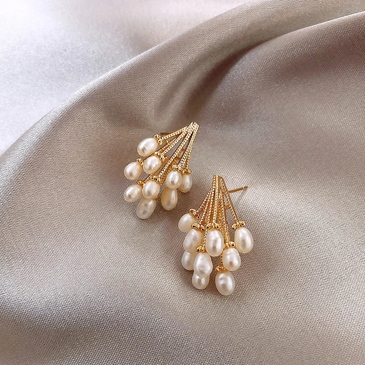 Elegant Noelle Earrings with 18K Gold Plated Silver and Pearl Tassel Design