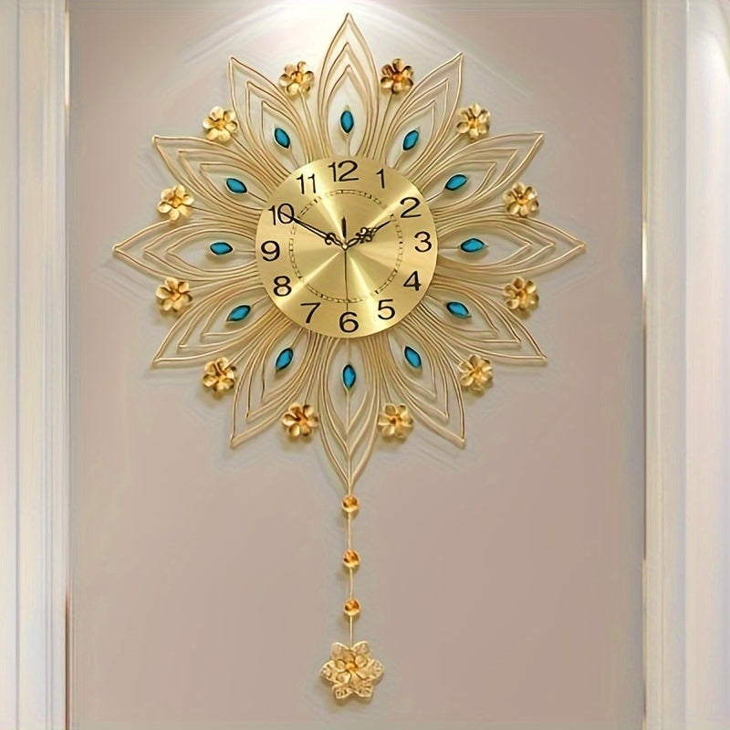 GoldenBloom Clock - Luxurious Silent Wall Clock with Flowers