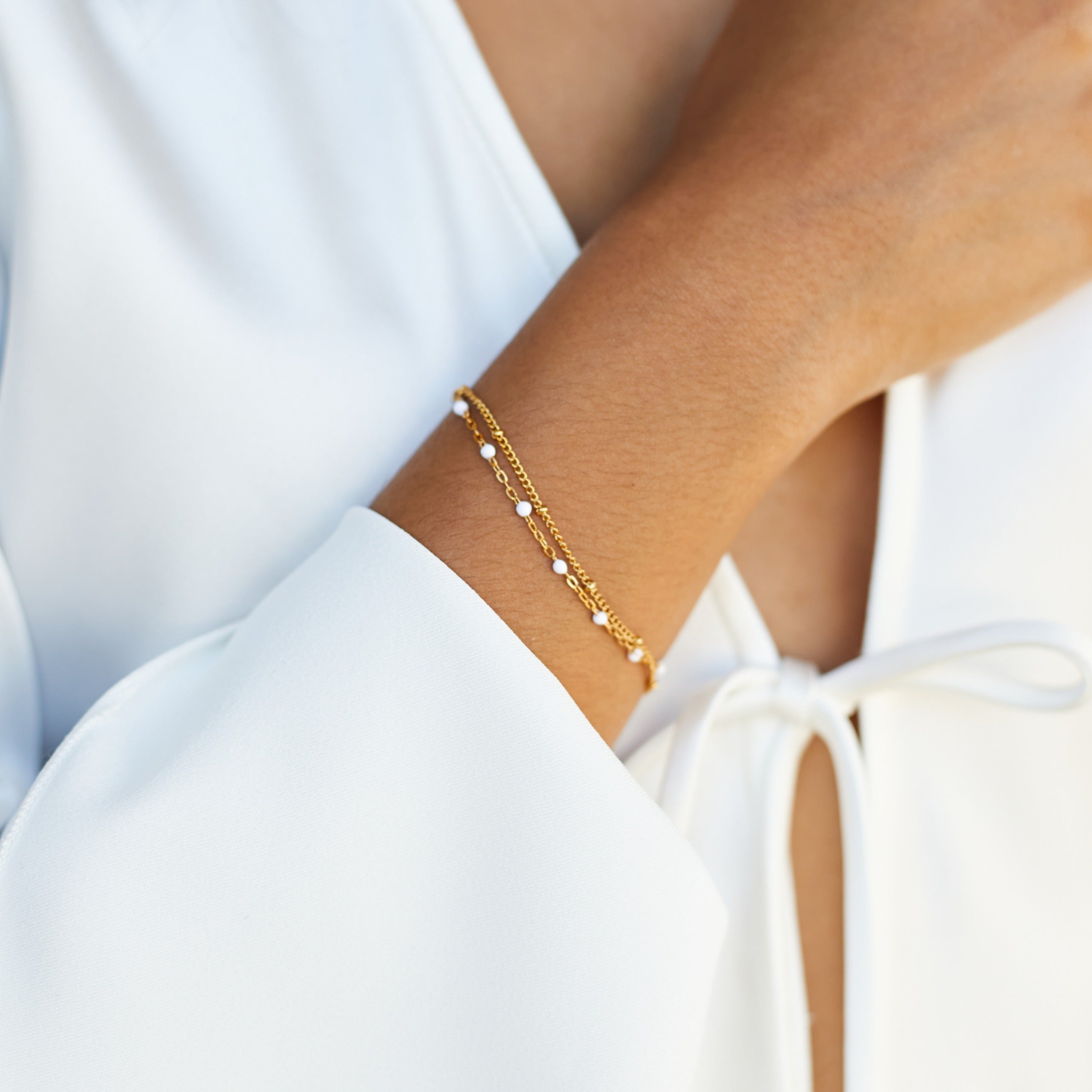 Elegant Double White Pearl Bracelet for Women - Liora