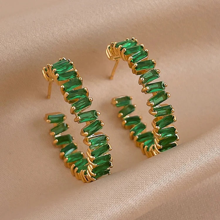 Esme Emerald Green Crystal Earrings - Elegant and Finely Cut