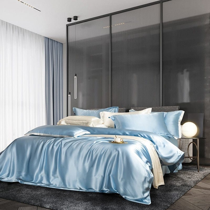 LuxeDream – Sky Blue Mulberry Silk Bedding Set