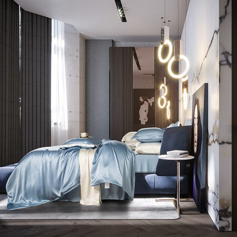LuxeDream – Himmelsblå Morbärsilke Sängkläder Set