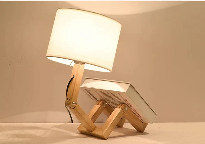 RutanFlex – Elegant Wooden Table Lamp with Bookshelf