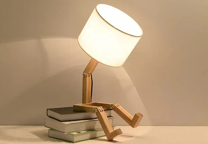 RutanFlex – Elegant Wooden Table Lamp with Bookshelf