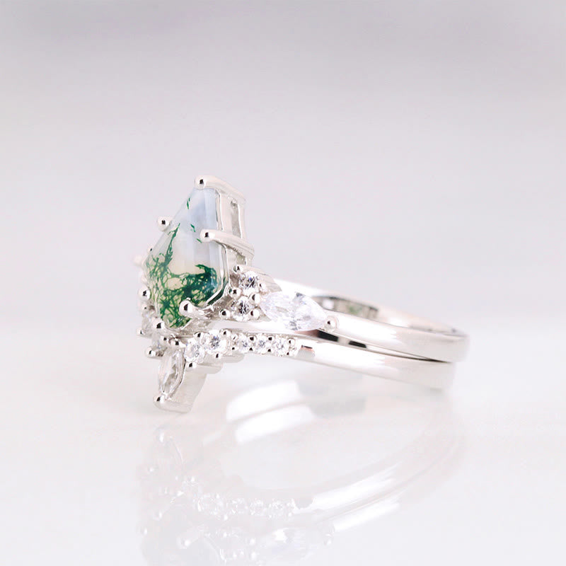 Elegant 2-delad Moosagaat Ring Set - Serenia
