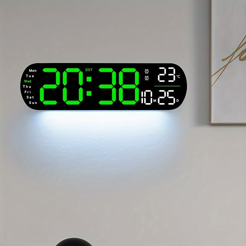 LumoView Klocka - Snygg LED Väggklocka med Datum & Temperatur