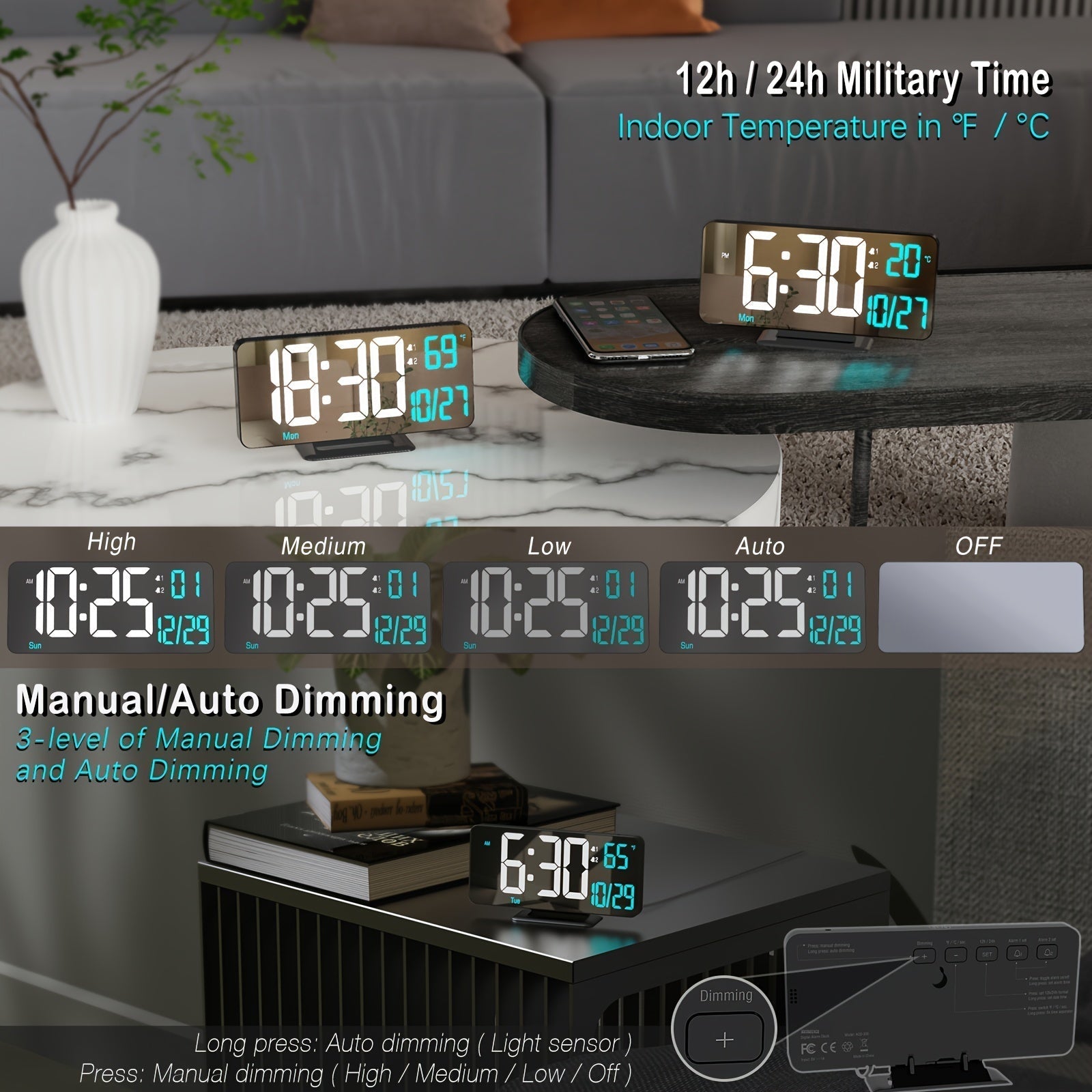 Digitime - Modern LED Alarm Clock with Dual Alarm