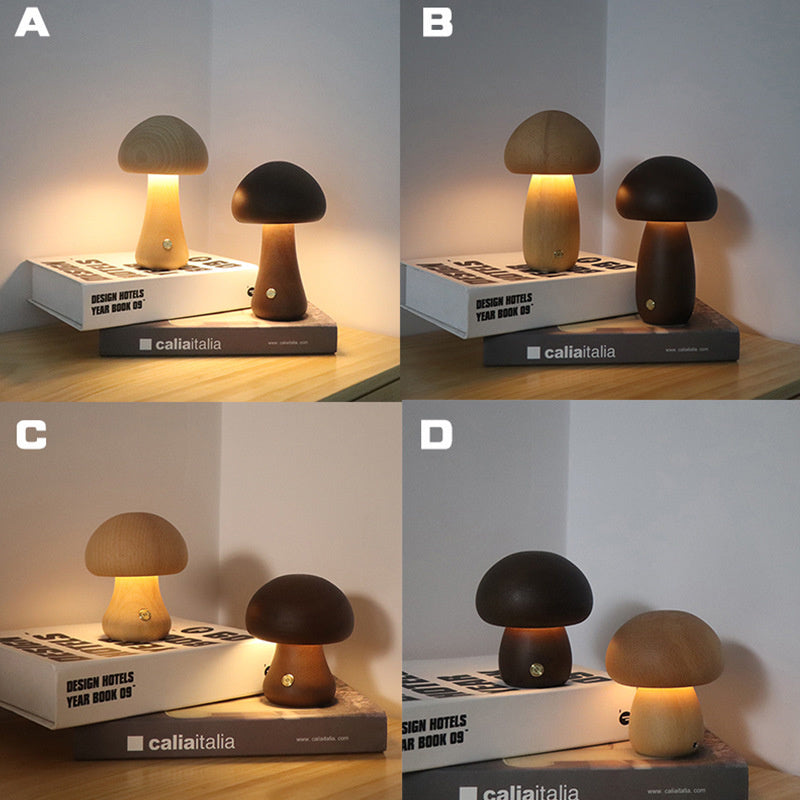 Mushroomlight - Draadlös Trä Svamp LED Nattlampa