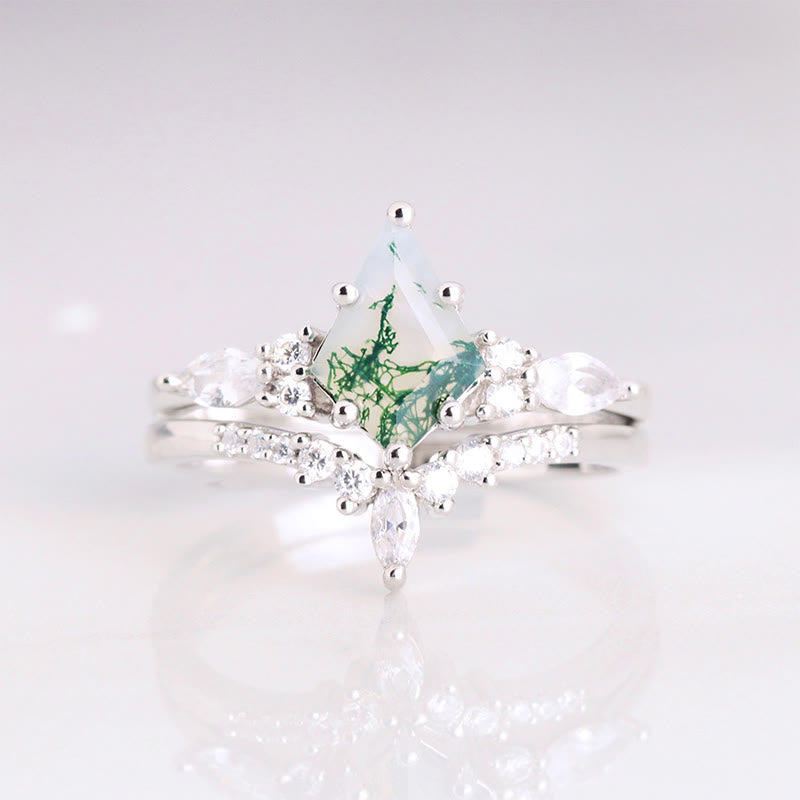 Elegant 2-piece Moosagaat Ring Set - Serenia