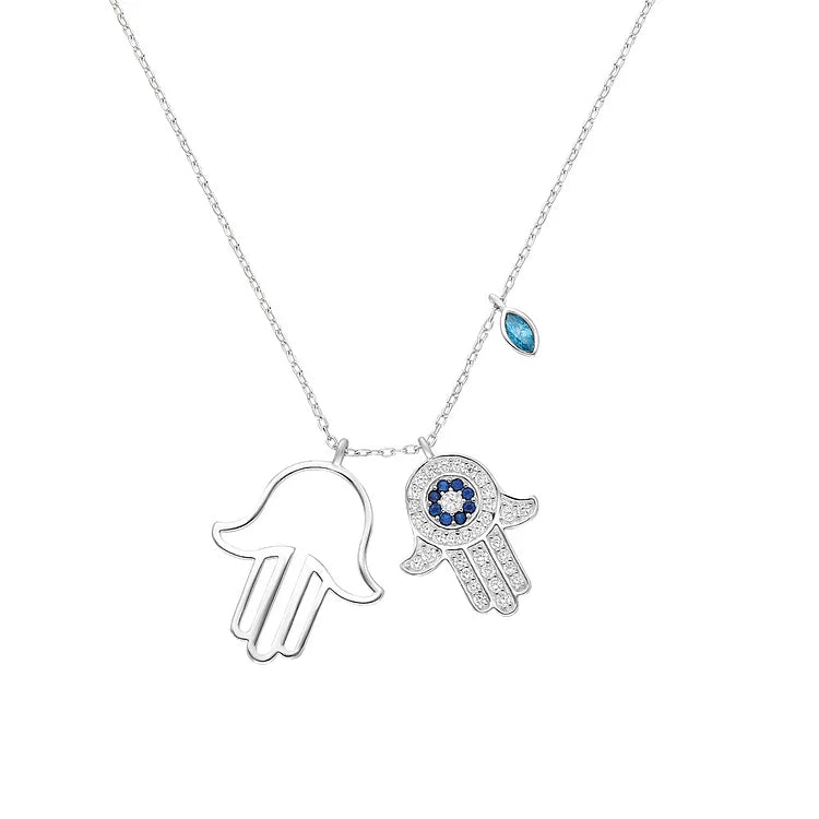 Elegant necklace with the hand of Fatima and the protective evil eye - Yasmin