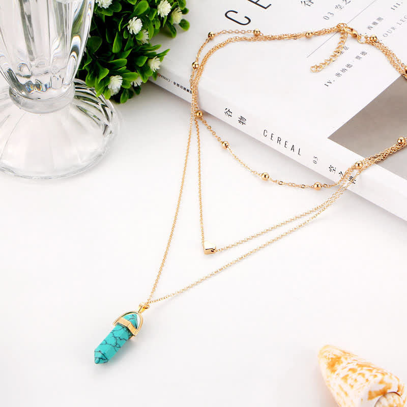 Aurora Hexagon Gemstone Necklace of Natural Crystals