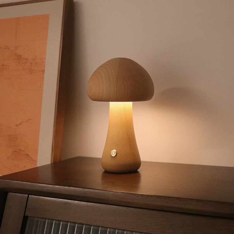 Mushroomlight - Draadlös Trä Svamp LED Nattlampa