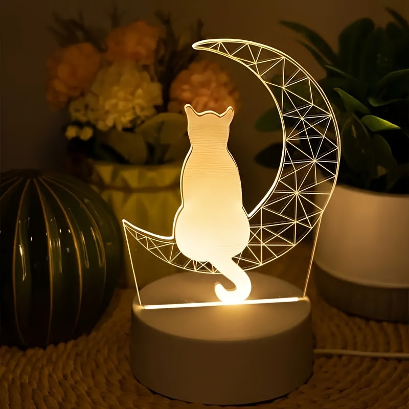 MoonGlow Lampa - 3D Katt Bordslampa USB