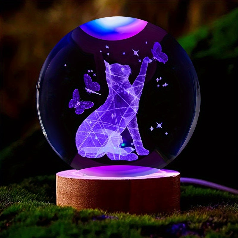 CrystalGlow – 3D Crystal Ball Night Light with Wooden Base