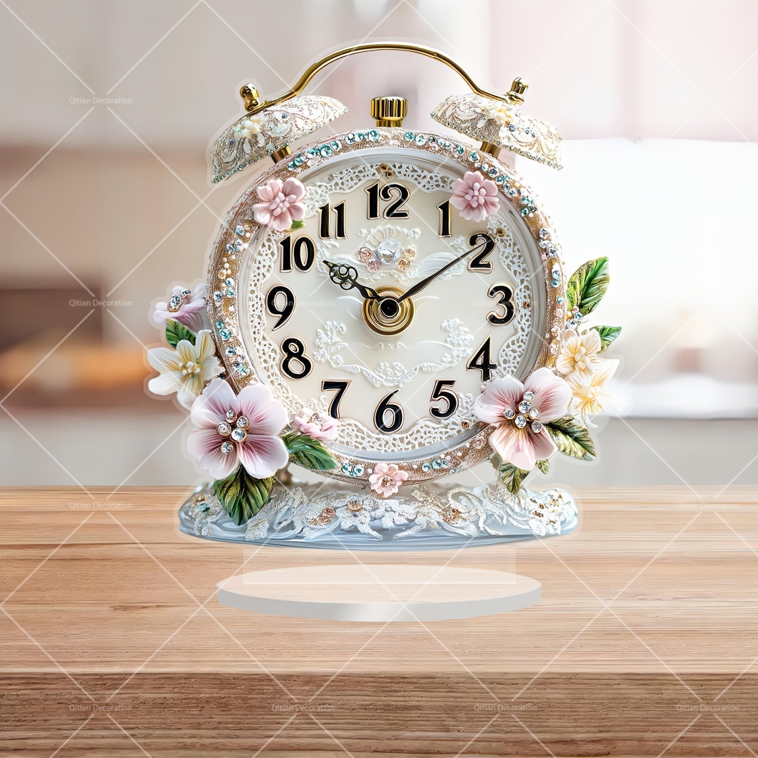 GlamTime Clock - Luxury Acrylic Flowers Alarm Clock with Gemstones