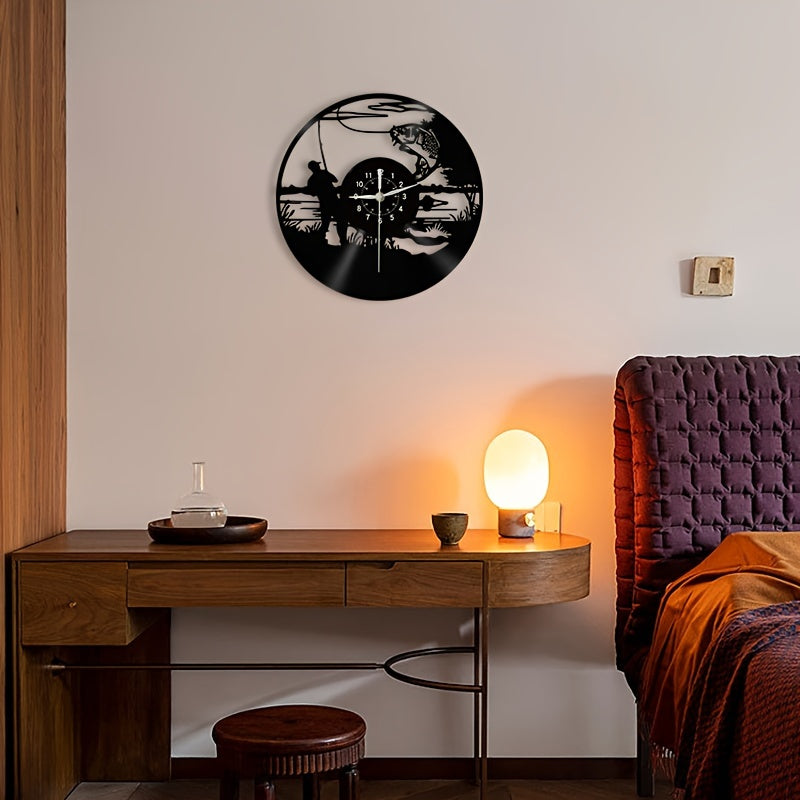 VinylCatch Clock - Retro Fishing Wall Decoration