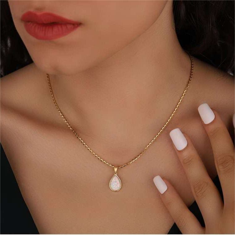 Eloise 18K Natural Opal Drop Pendant Necklace - A Captivating Elegance