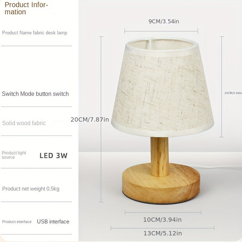 NordicGlow - Wooden LED Bedside Lamp with Linen