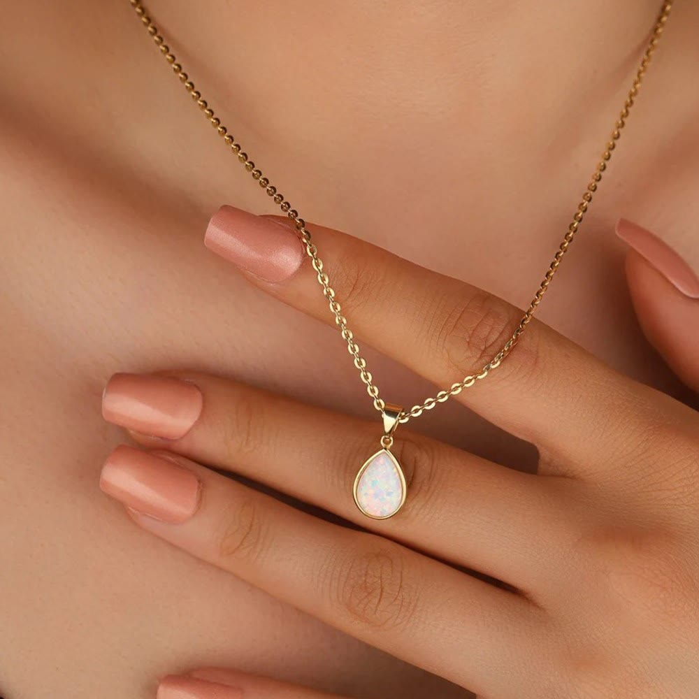 Eloise 18K Natural Opal Drop Pendant Necklace - A Captivating Elegance