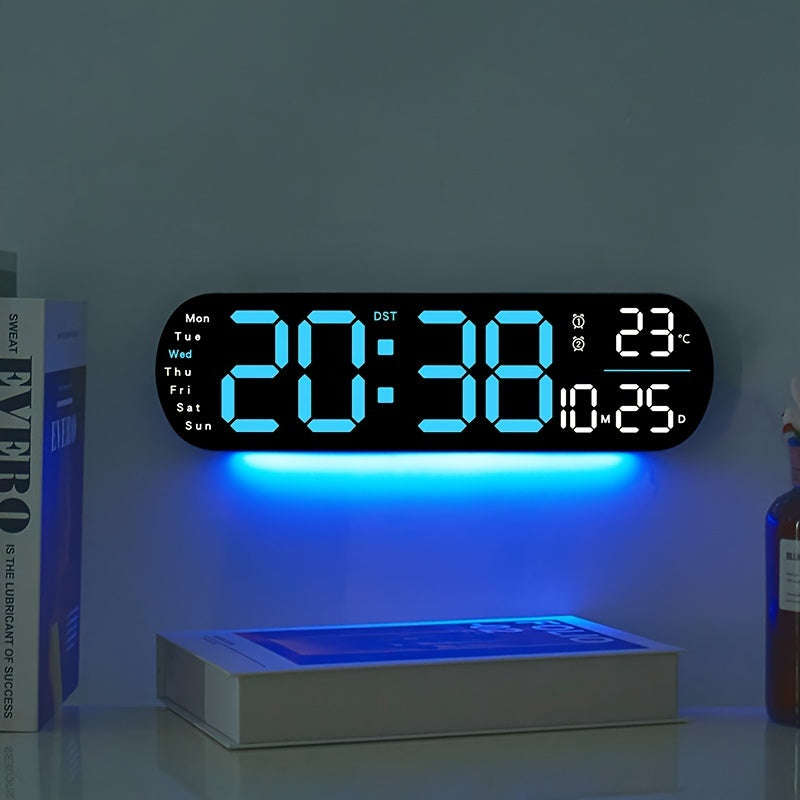LumoView Klocka - Snygg LED Väggklocka med Datum & Temperatur