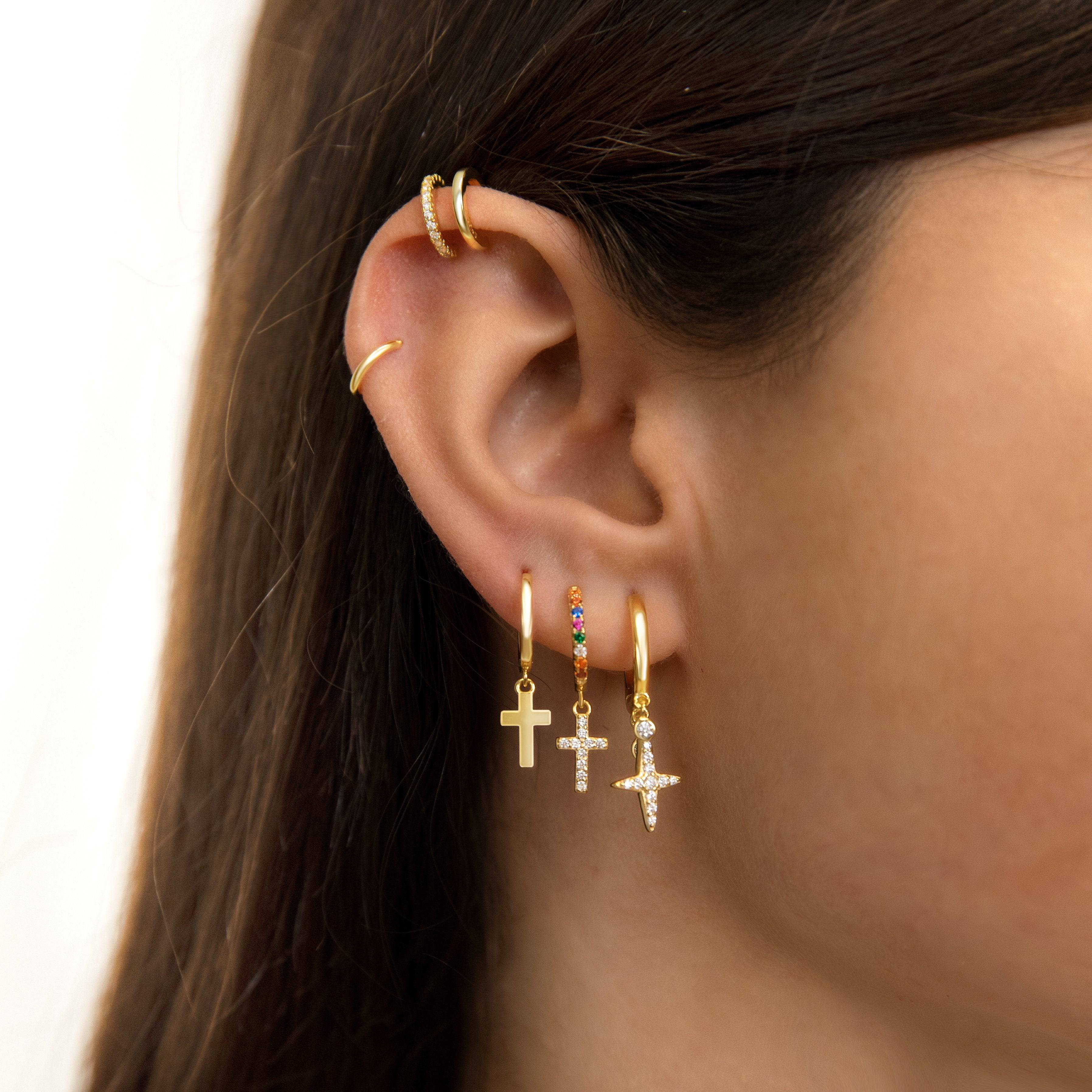 Aurora Colorful Zirconia Cross Earrings