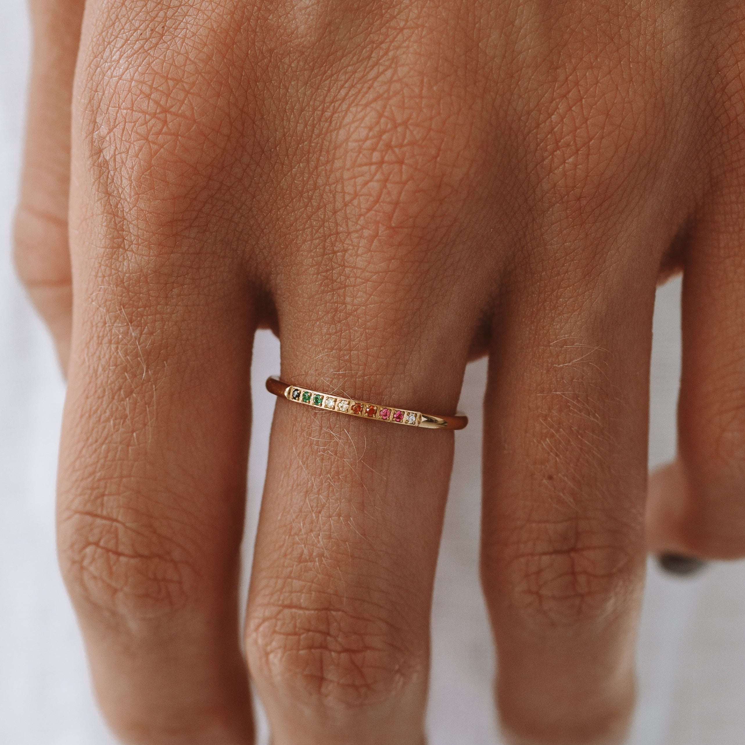 Stylish Gold Ring with Colorful Gemstones - Solene