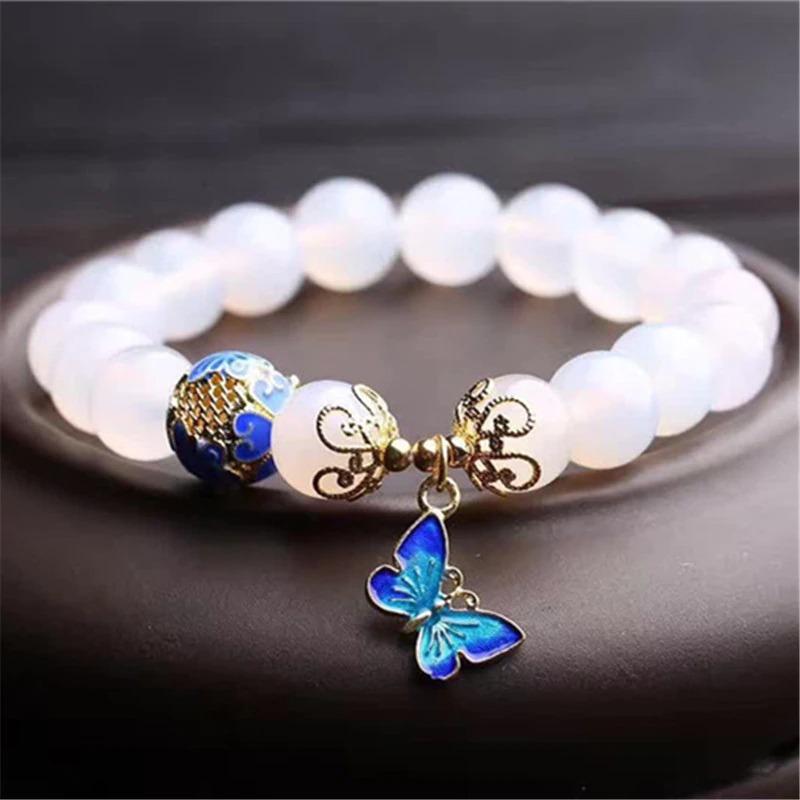 Butterfly Charm Bracelet – Elegant White Agate