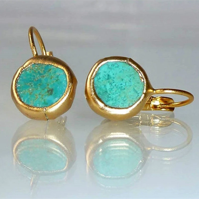 Elegant Gold Earrings with Radiant Turquoise - Sofia Collection