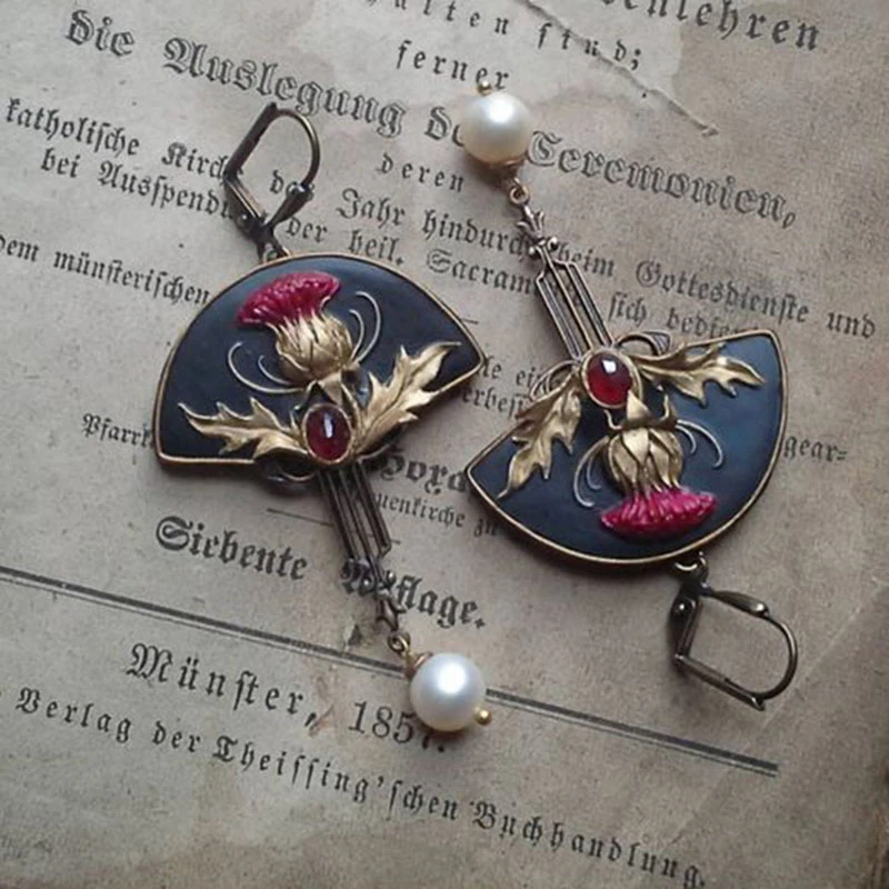 Chic Boho Earrings with Elegant Pearls and Radiant Red Crystals - Elodie Collection
