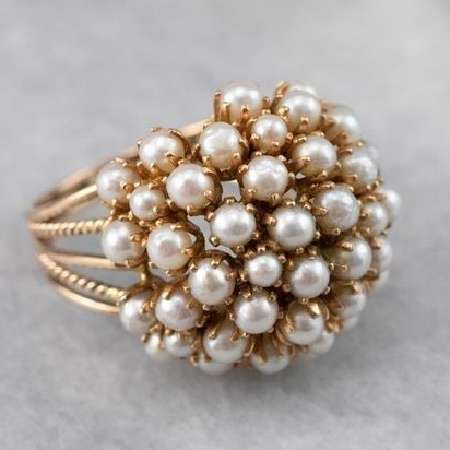 Elegant Timeless Ring with M Beautiful Pearl Inlay - Clara 