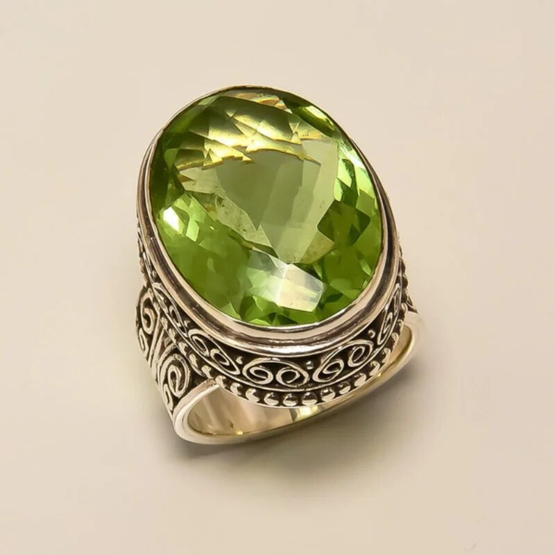 Charming Selma Vintage Olive Green Crystal Ring 