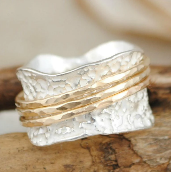 Charming Elvira Vintage Swirl Ring in Gold and Silver 