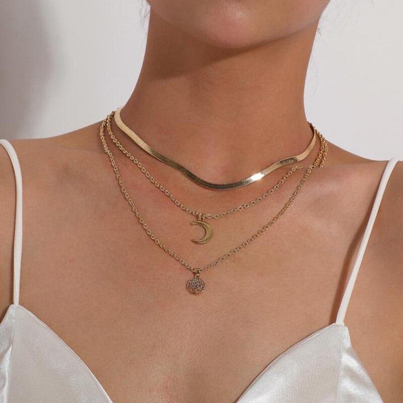 Selestina Levensboom &amp; Halve Maan Luxury Multilayer Chain 