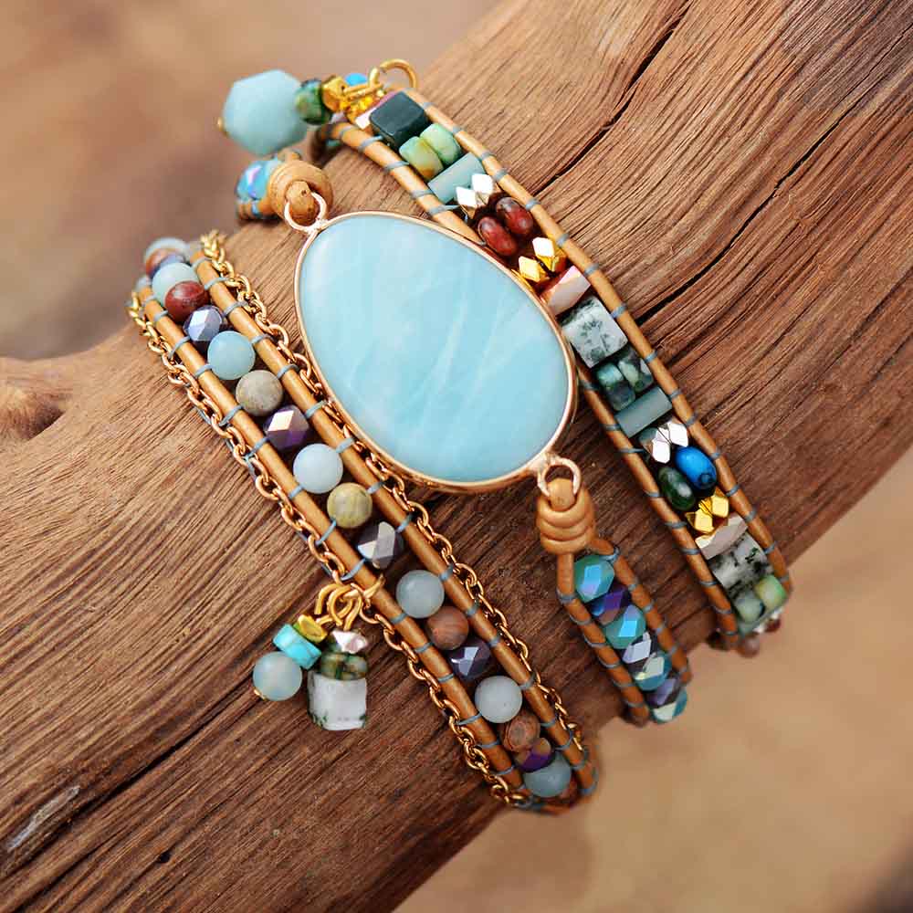 Amazonite Bracelet – Stylish Sea Blue Wicker Bracelet
