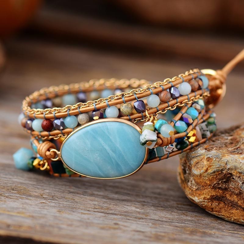 Amazonite Bracelet – Stylish Sea Blue Wicker Bracelet