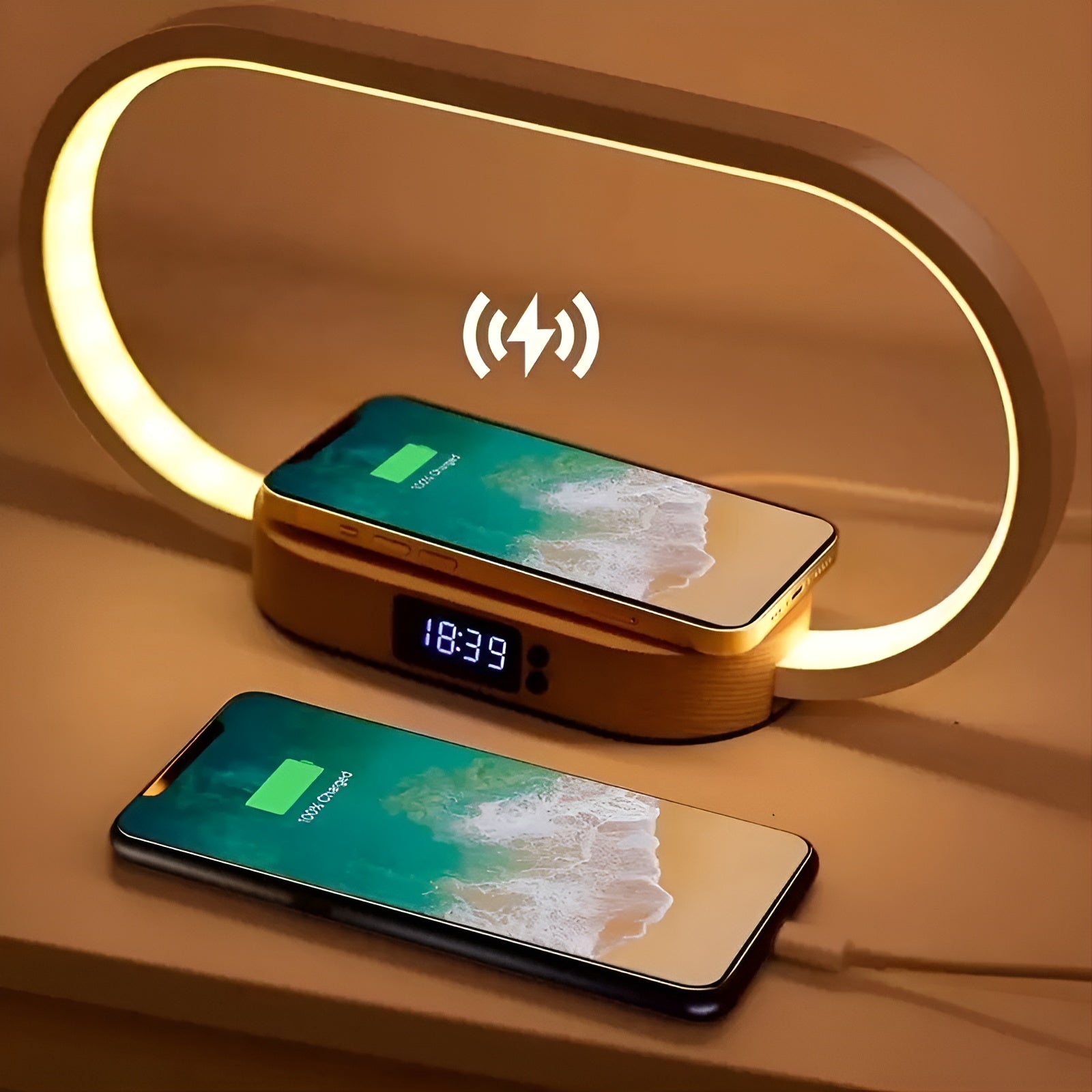 Stylish Multifunctional Lamp - with Charging Station and Clock 