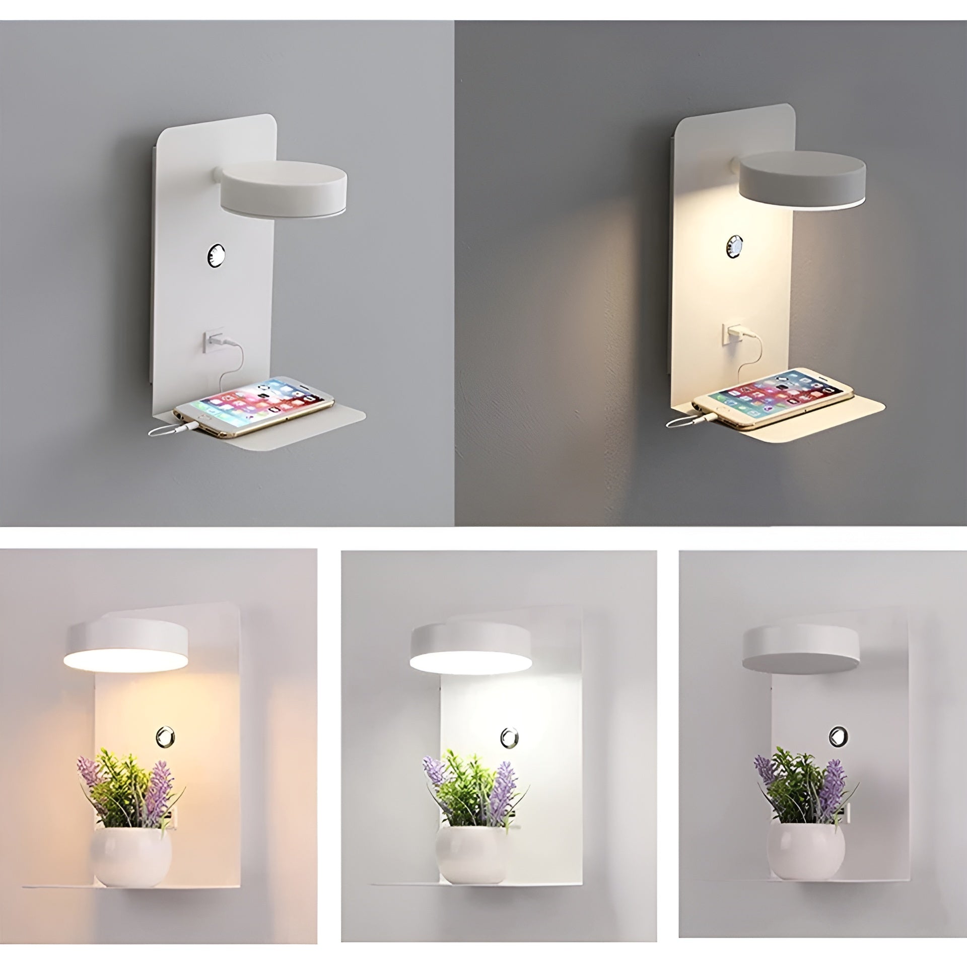 ChargeBright Luxury LED Wall Lamp with USB Charging Port - Modern Black-White Design