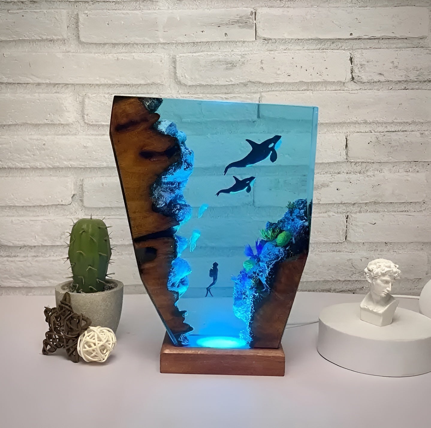 OceanGlow Luxe Belyst Bordslampa – Serent Epoxyharts med USB-laddning