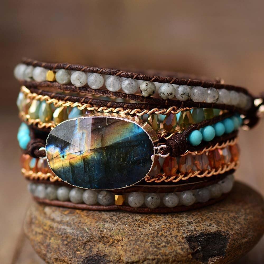 Lira Shine Bracelet - Elegant Labradorite Five-Row Wrap