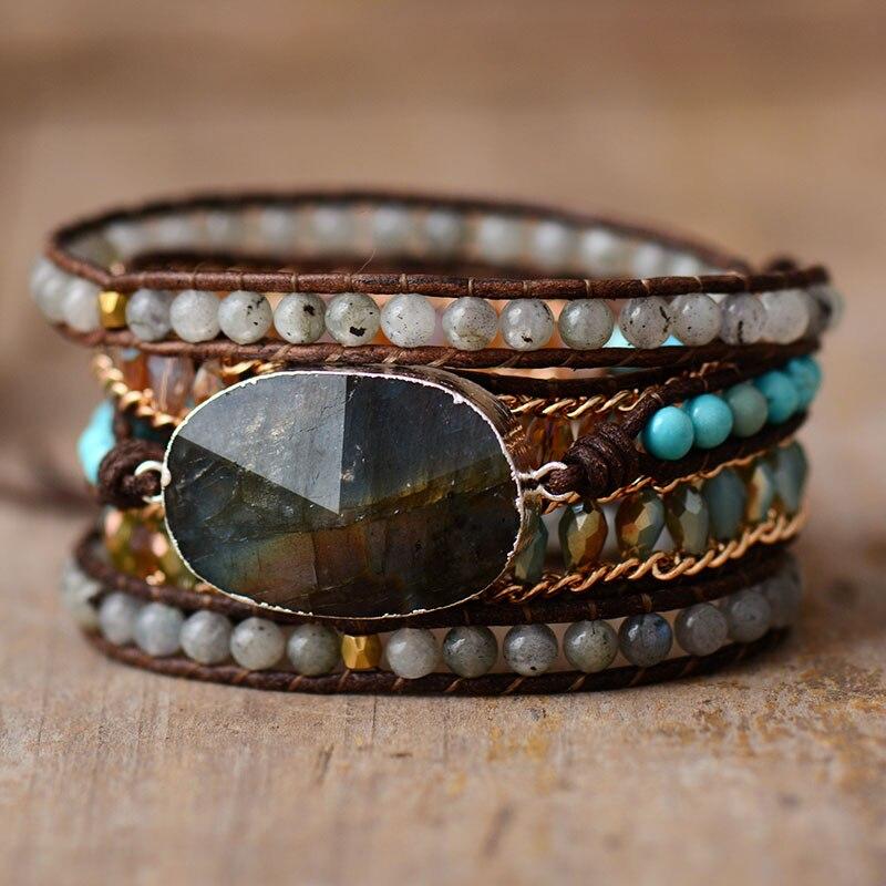 Lira Shine Bracelet - Elegant Labradorite Five-Row Wrap