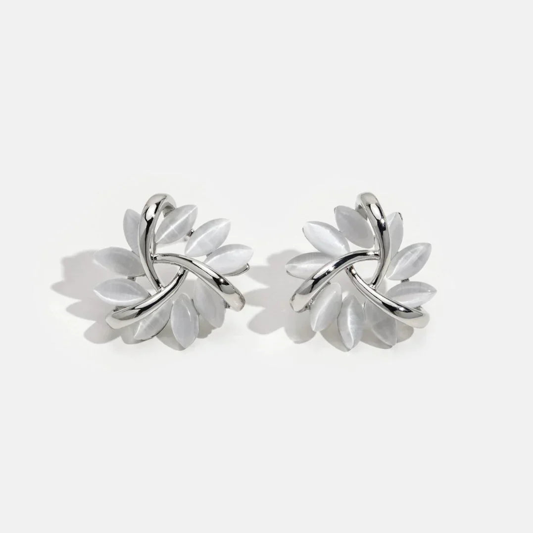 Elegant Gold Flower Earrings with Round Opals - Amara