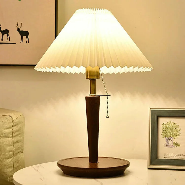 Elegant Vintage Wooden Woodly Table Lamp - Table Lamp with Hemmed Design