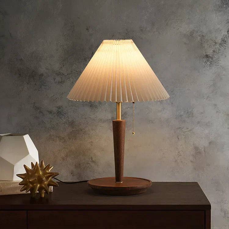 Elegant Vintage Wooden Woodly Table Lamp - Table Lamp with Hemmed Design