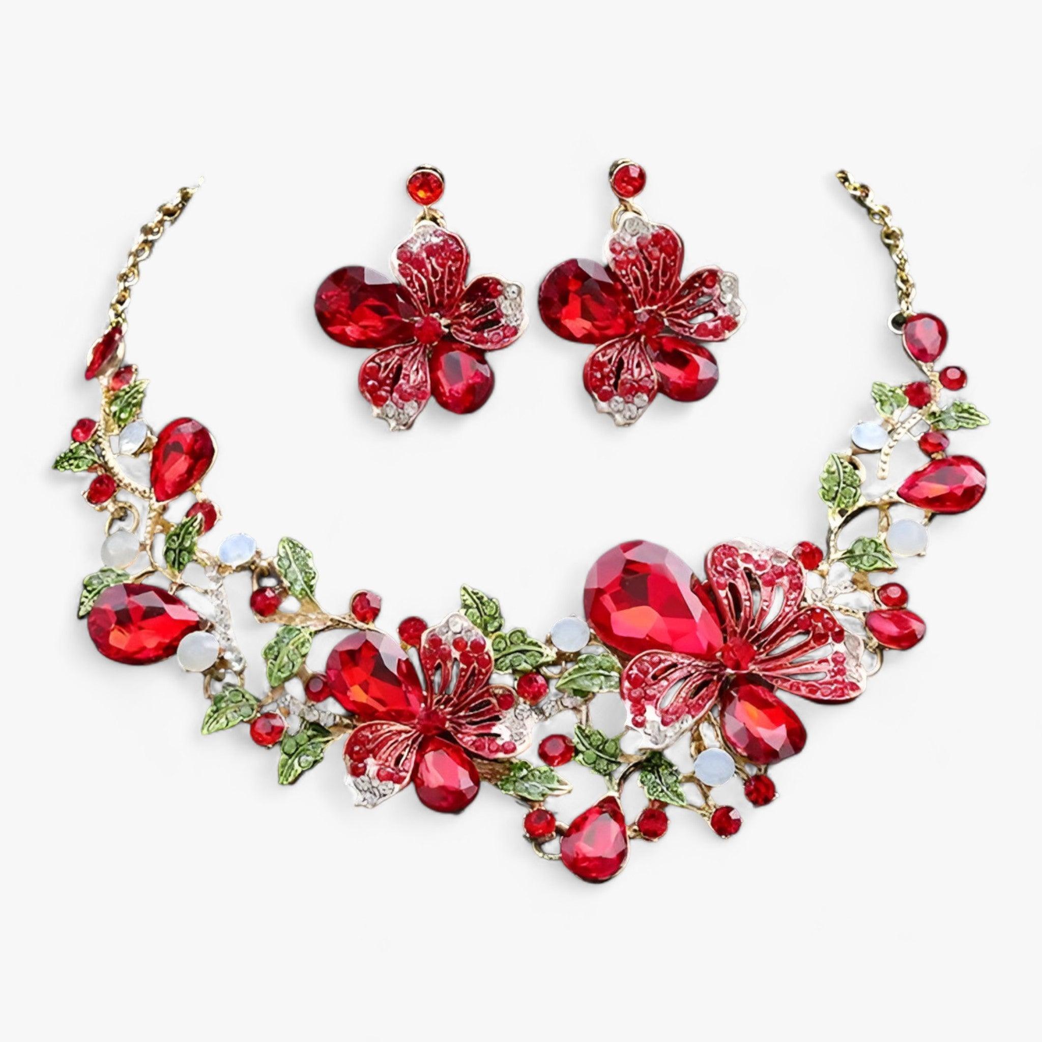 FleurGlow - Elegant wedding jewelry set with enameled flowers