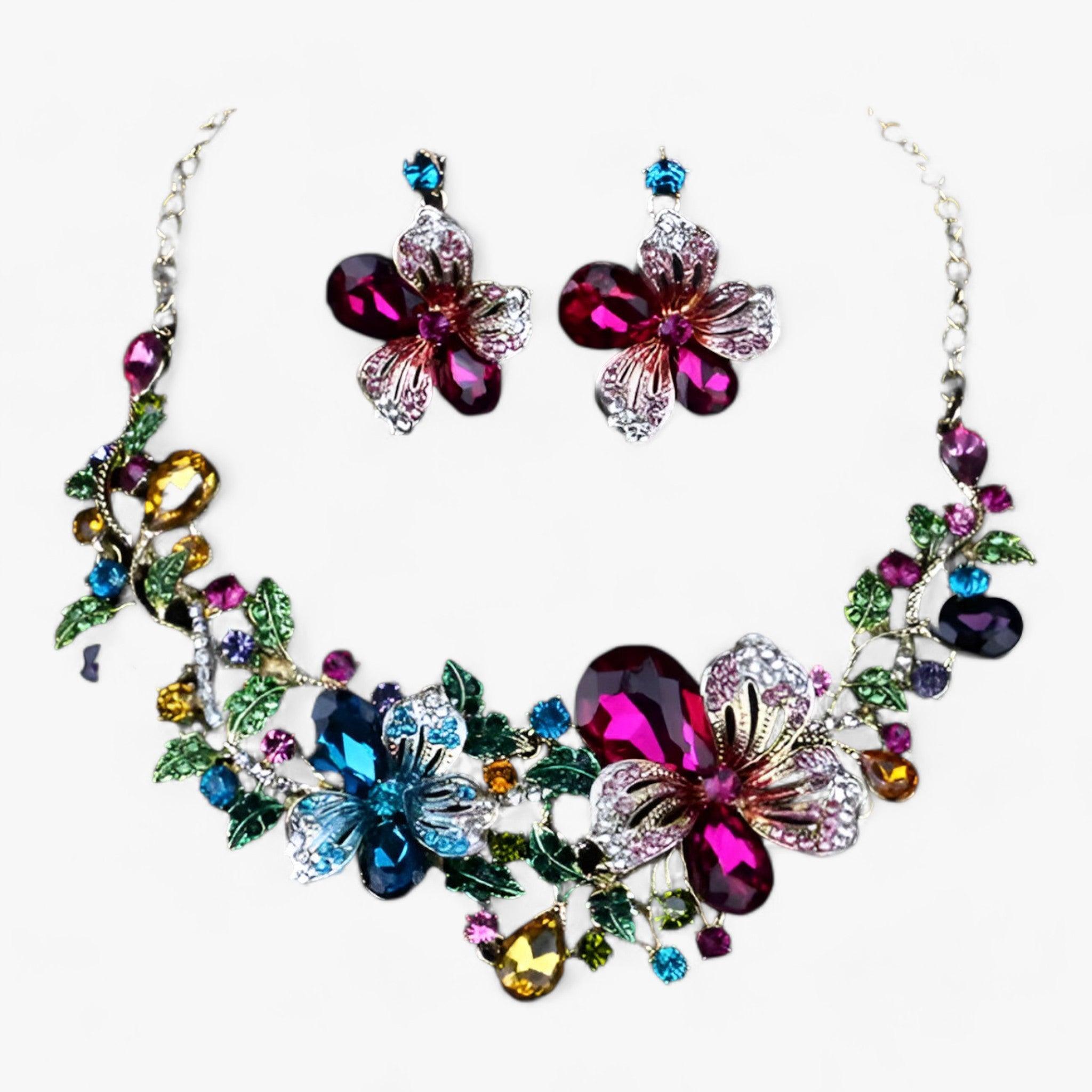 FleurGlow - Elegant wedding jewelry set with enameled flowers