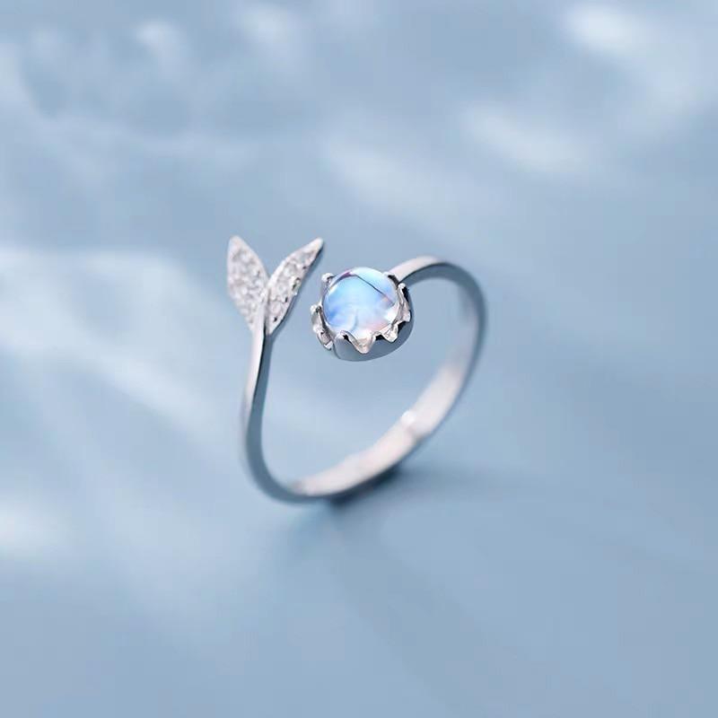 Beautiful Adjustable Dolphin Tail Ring with Brilliant Blue Zirconia - Nerina 