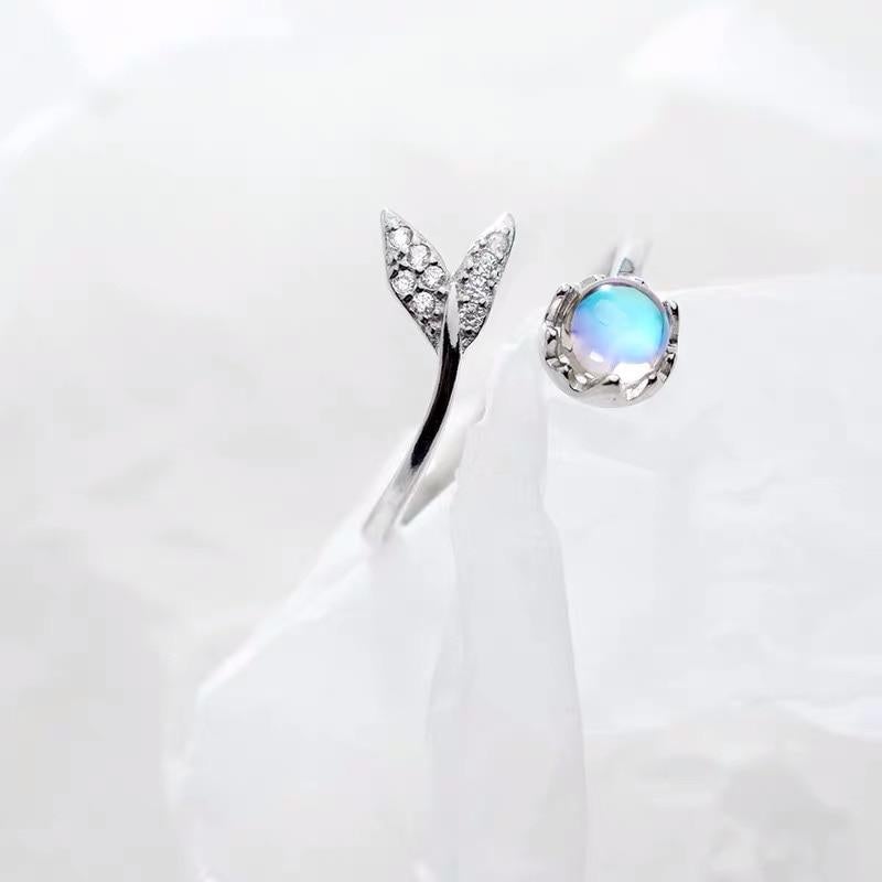 Beautiful Adjustable Dolphin Tail Ring with Brilliant Blue Zirconia - Nerina 