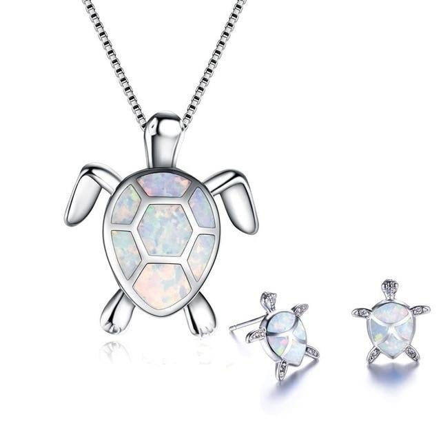 Elegant Silver Sea Turtle Jewelry Set - Necklace and Earrings from Marinella 