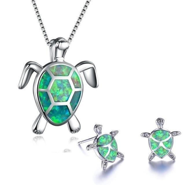 Elegant Silver Sea Turtle Jewelry Set - Necklace and Earrings from Marinella 