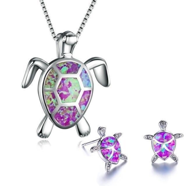 Elegant Silver Sea Turtle Jewelry Set - Necklace and Earrings from Marinella 